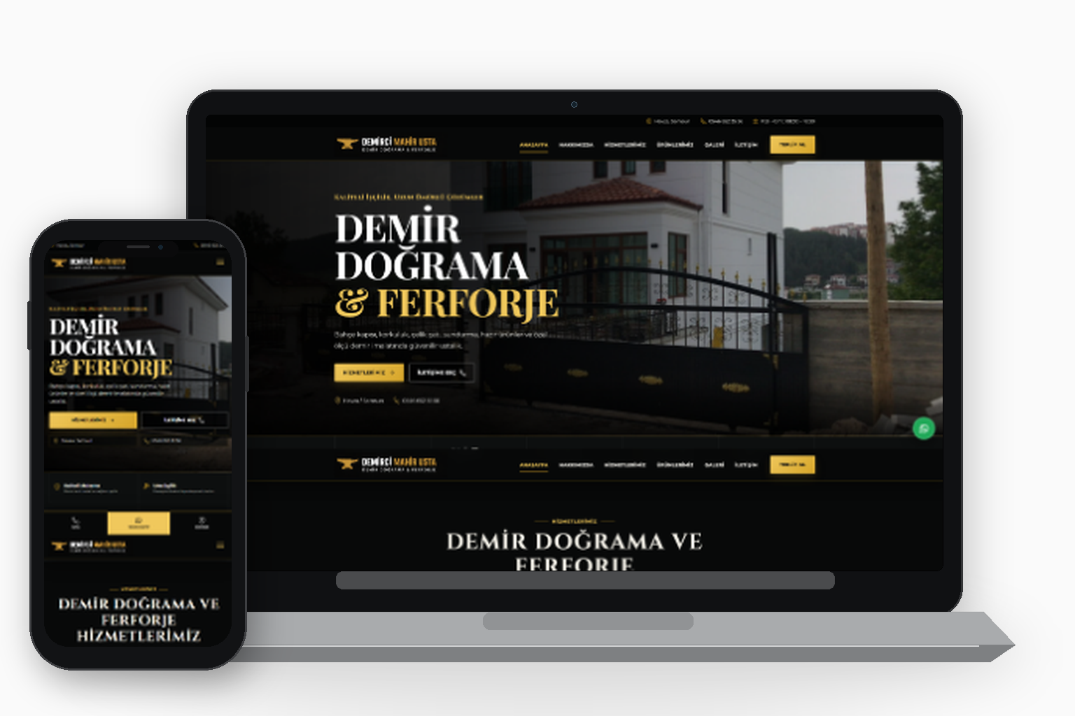 Demir Mahir Usta web sitesi masaüstü ve mobil görünümü