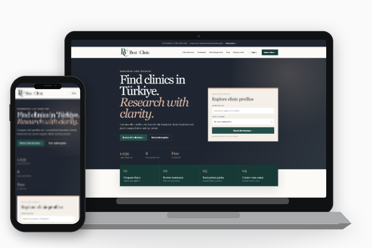 Best Clinic web sitesi masaüstü ve mobil görünümü