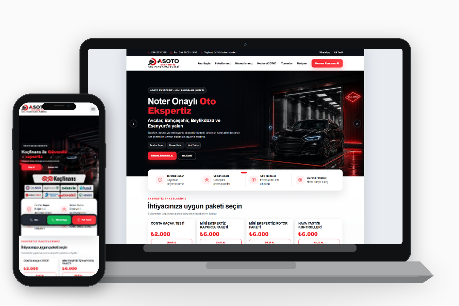 ASOTO Ekspertiz web sitesi masaüstü ve mobil görünümü
