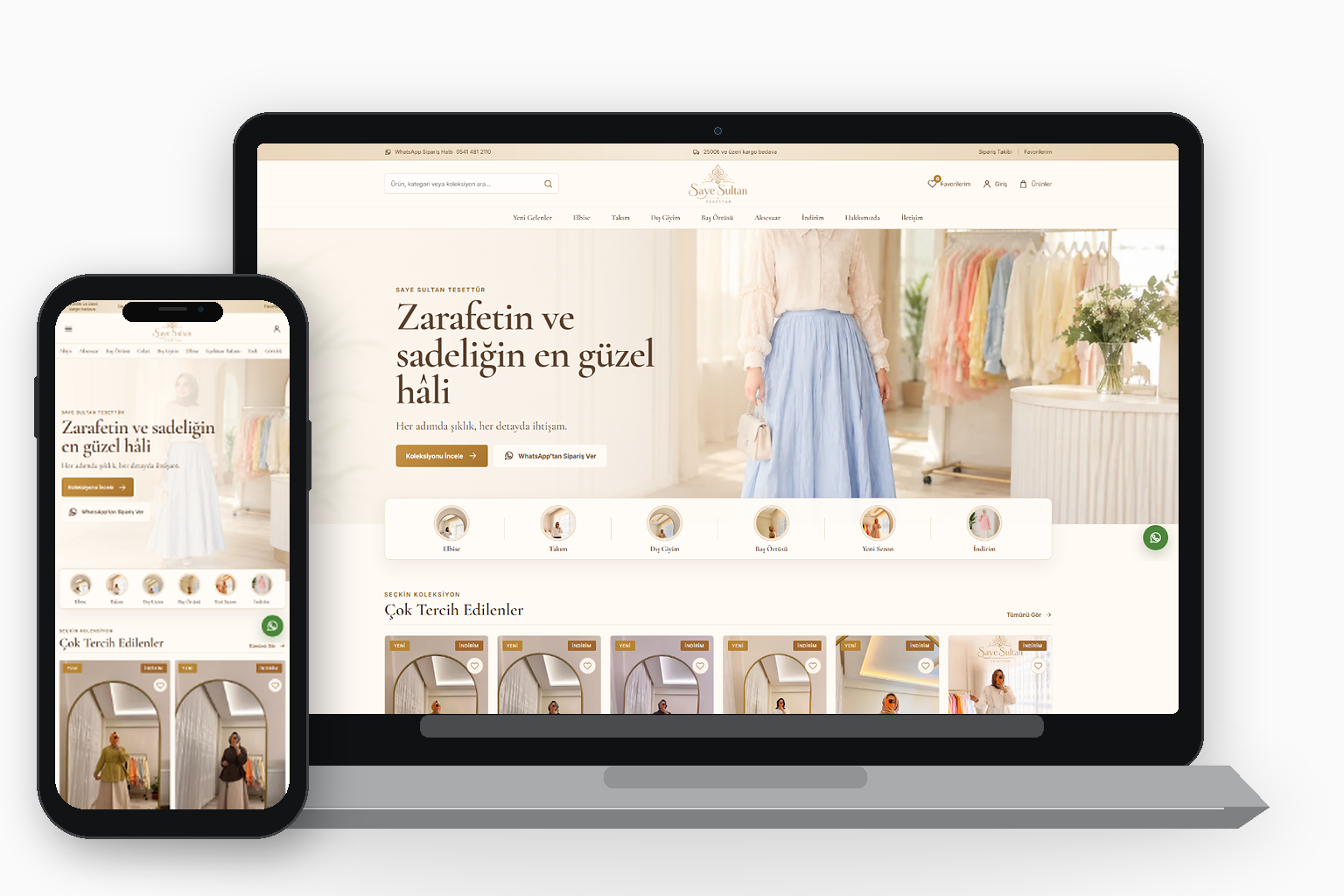 Saye Sultan Tesettür web sitesi masaüstü ve mobil görünümü