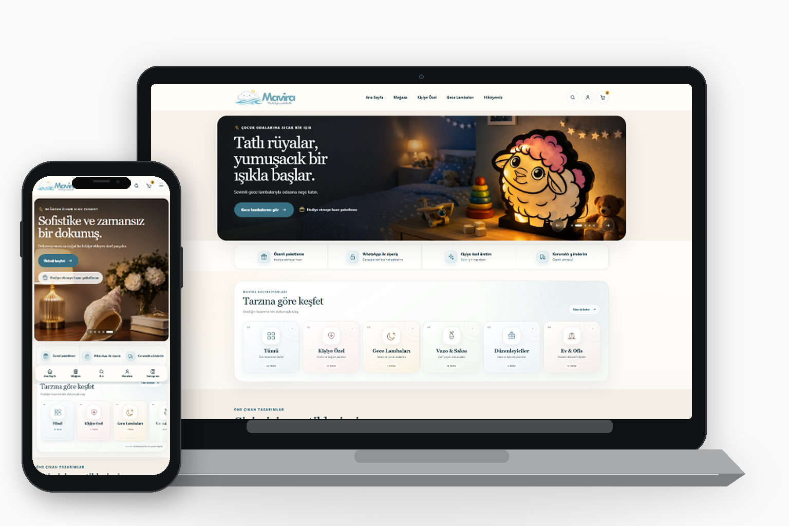 Mavira web sitesi masaüstü ve mobil görünümü
