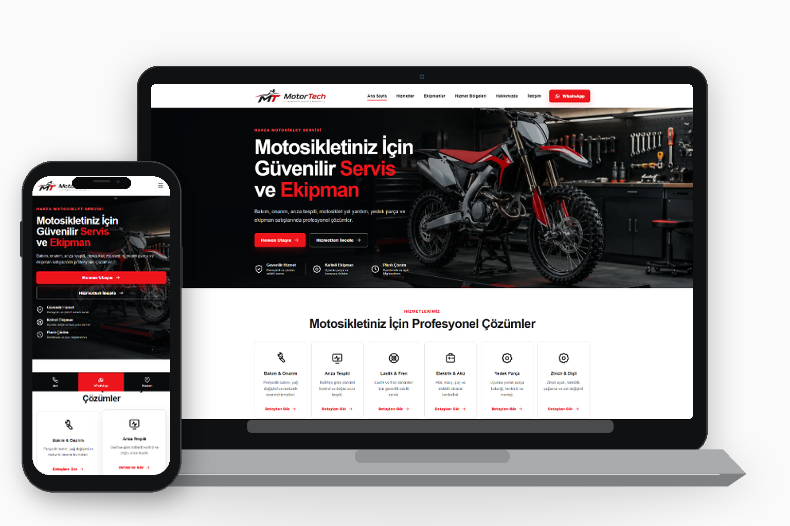 MotorTech web sitesi masaüstü ve mobil görünümü
