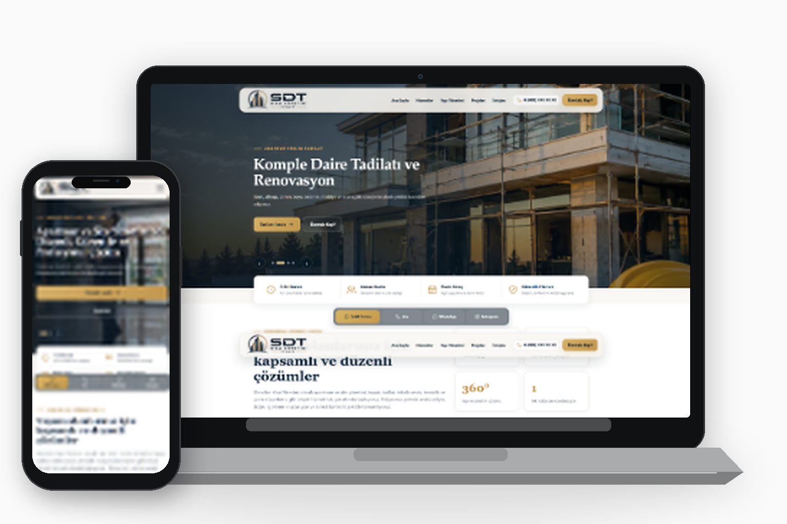 SDT Yapı web sitesi masaüstü ve mobil görünümü