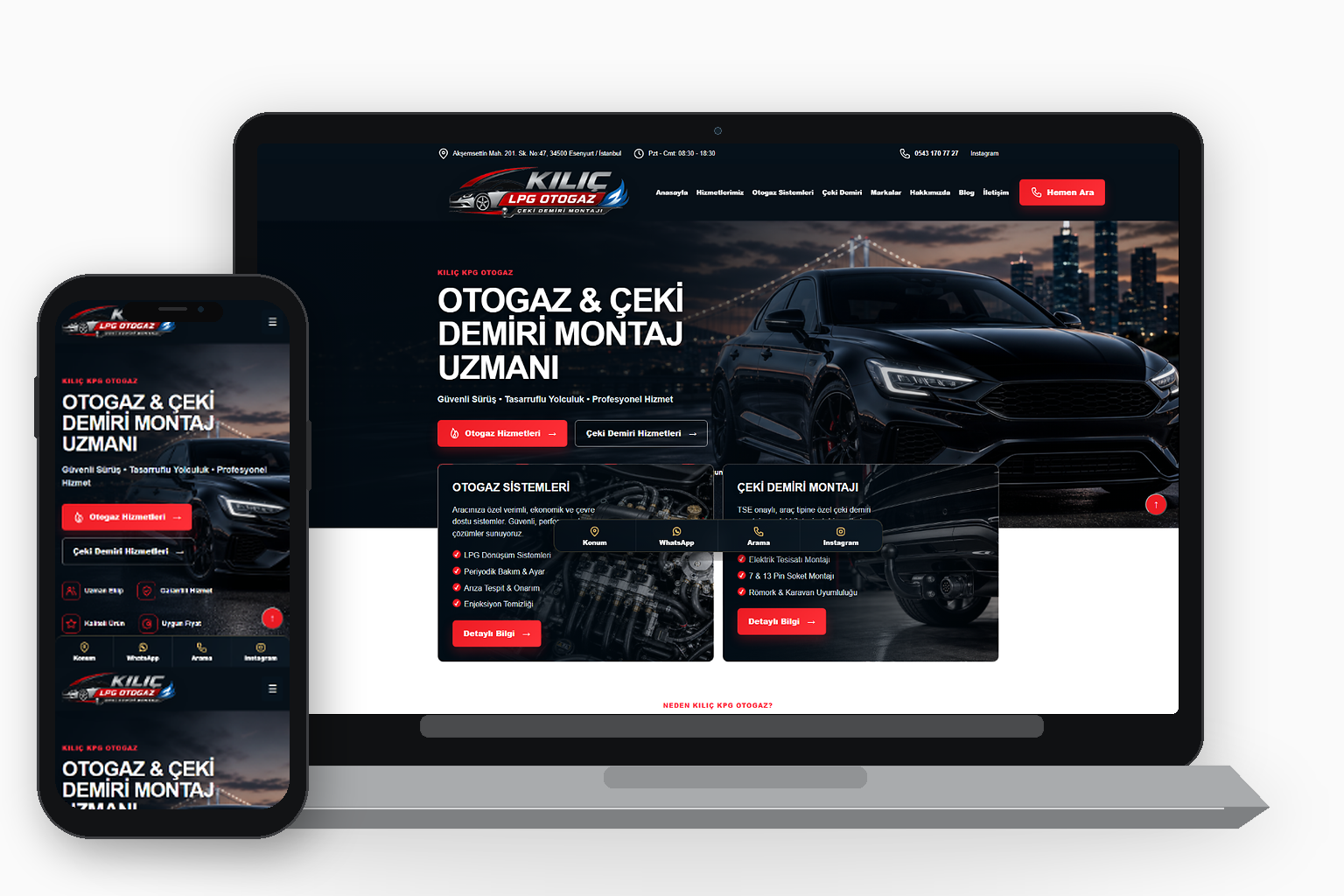 Kılıç LPG Otogaz web sitesi masaüstü ve mobil görünümü